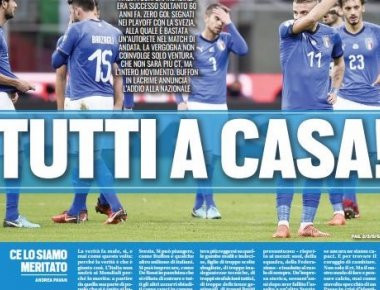 «Βράζουν» τα ιταλικά ΜΜΕ μετά τον αποκλεισμό-σοκ της Ιταλίας από το Μουντιάλ του 2018